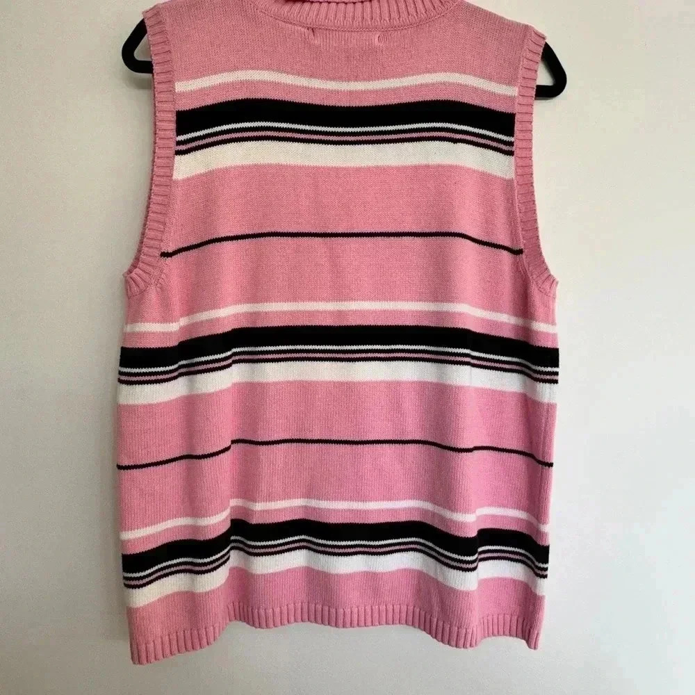 Vintage Pink Striped Turtleneck Sweater Vest - Size XL - Picture 3 of 6